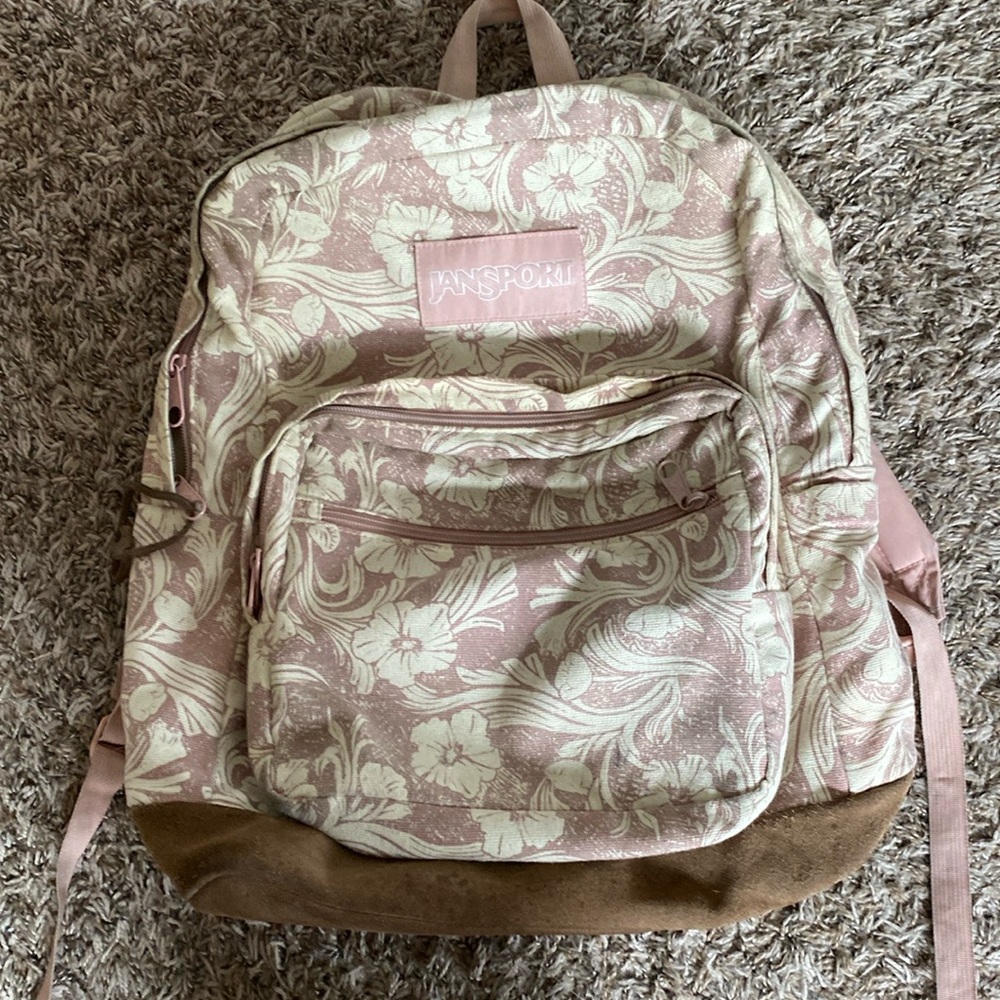 Pink Jansport Backpack with white flowers 🌸